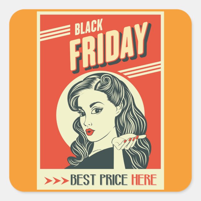 Retro Black Friday Pop Art Pin-Up Girl Square Sticker (Front)