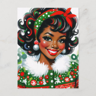 Retro Black Girl Christmas Cheer Postcard