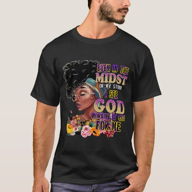 Retro Black Girl Floral Christian Saying Religious T-Shirt (Front)