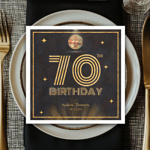 Retro Black Gold Disco Ball Party 70th Birthday Napkin