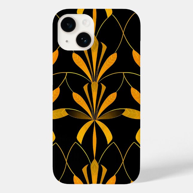 Retro Black Gold Floral Pattern iPhone Case (Back)