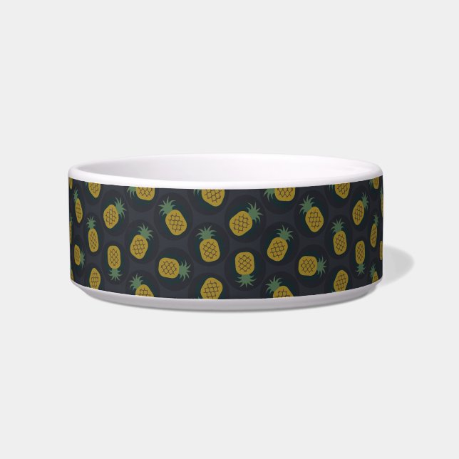 Retro black gold pineapple patterns monogram bowl (Right)
