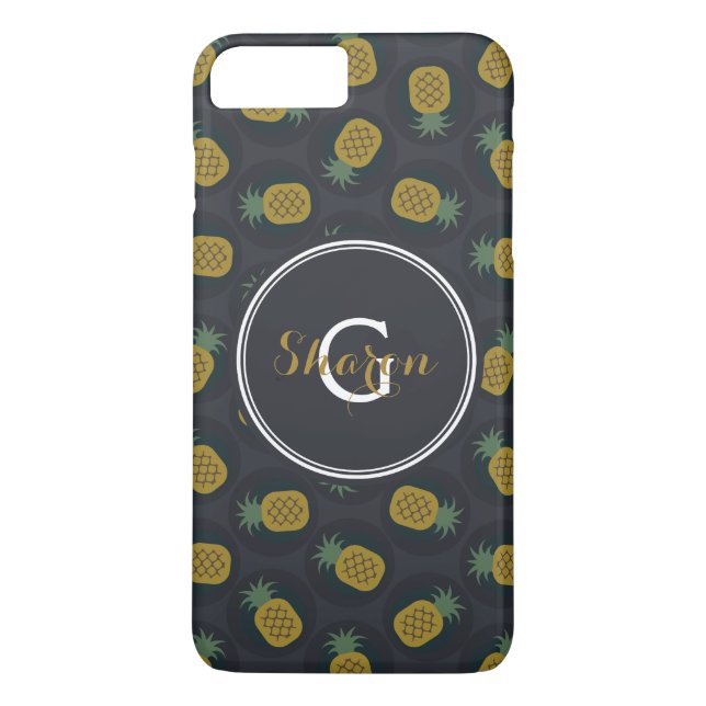 Retro black gold pineapple patterns monogram Case-Mate iPhone case (Back)