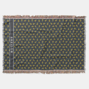 Retro black gold pineapple patterns monogram throw blanket