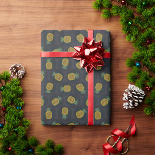 Retro black gold pineapple patterns monogram wrapping paper