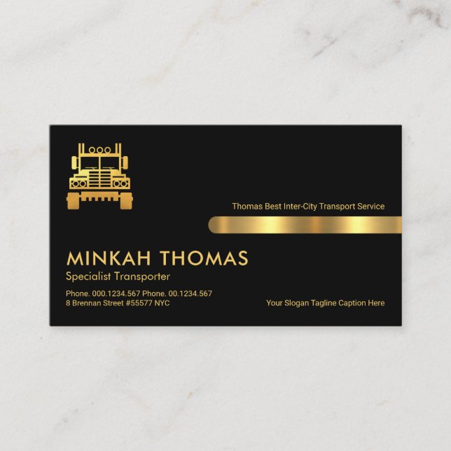 Retro Black Gold Stripe Line Transportation Business Card (Front)