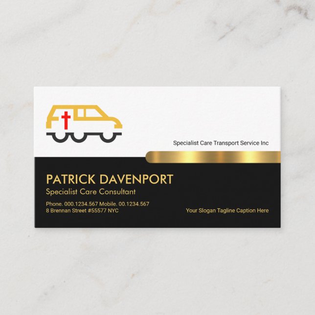 Retro Black Gold Stripe Memorial Transport Service Business Card (Front)