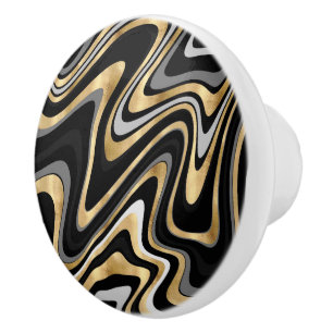 Retro Black Gold Wavy Lines Modern Design Ceramic Knob