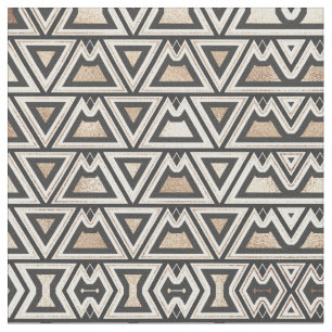 Retro Black Gold White Triangle Geometric Fabric