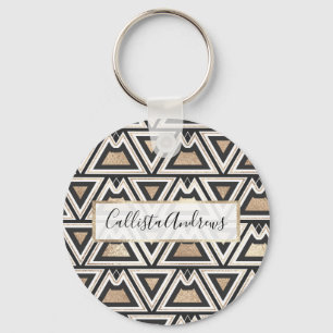 Retro Black Gold White Triangle Geometric Key Ring