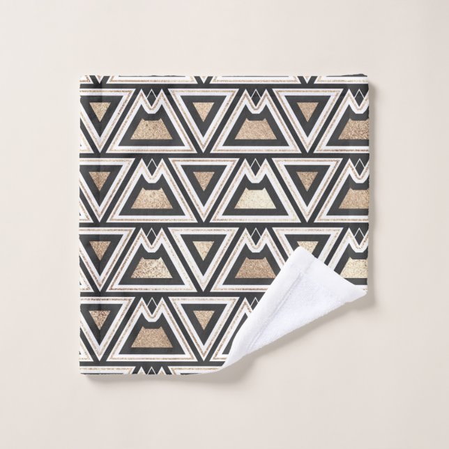 Retro Black Gold White Triangle Geometric Wash Cloth (Wash Cloth)