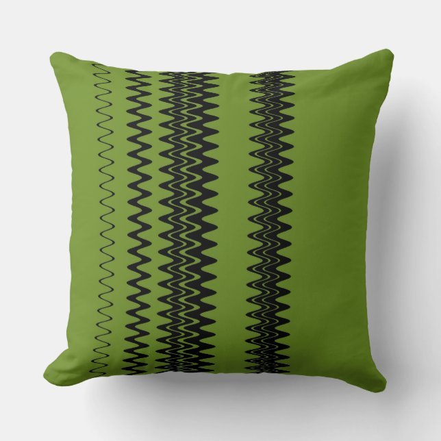 Retro Black Green Stripes Cushion (Front)