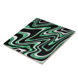 Retro Black Green Wavy Lines Modern Design Ceramic Tile