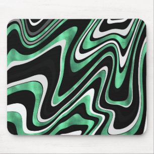 Retro Black Green Wavy Lines Modern Design Mouse Pad