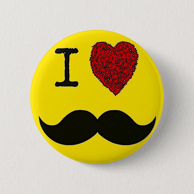 Retro Black Handlebar I love Moustache 6 Cm Round Badge (Front)