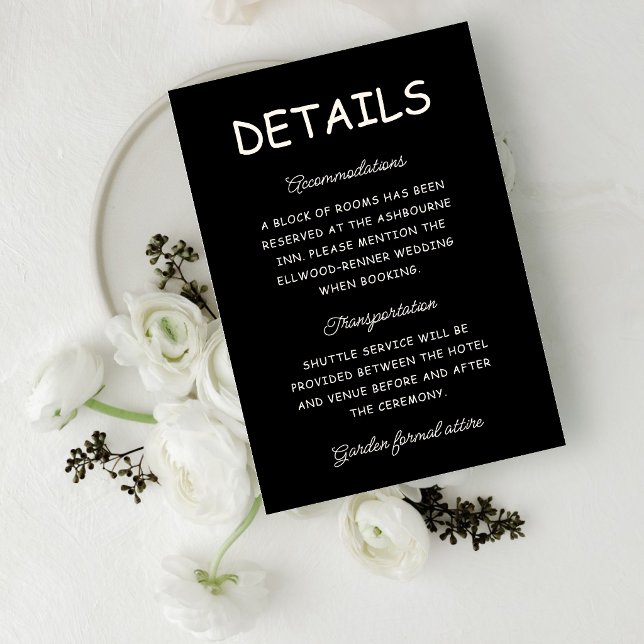 Retro Black & Ivory Wedding Information Enclosure Card (Retro black and ivory wedding information card shares details with timeless style and charm.)