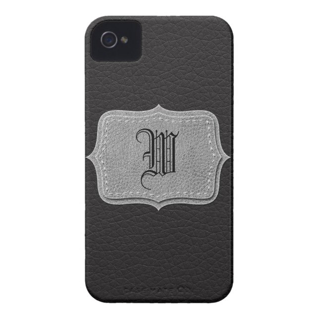 Retro Black Leather Personalised Monogram Case-Mate iPhone Case (Back)