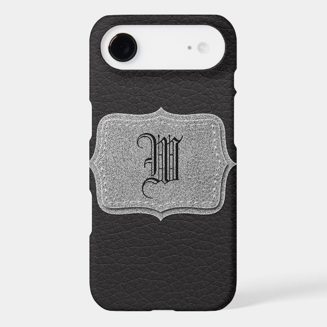 Retro Black Leather Personalised Monogram Case-Mate iPhone Case (Back)