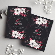 Retro Black Magenta Flowers