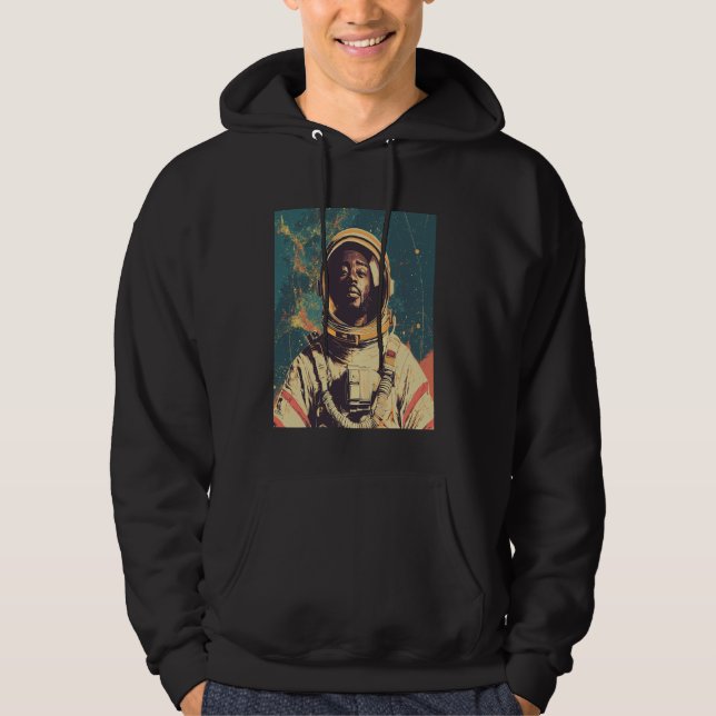 Retro Black Man Astronaut Exploring Outer Space Su Hoodie (Front)