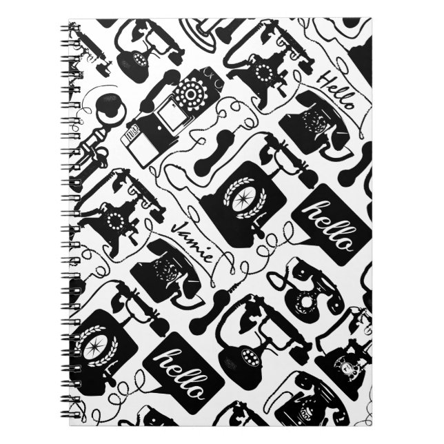 Retro Black or any colour & White Telephone Patter Notebook (Front)