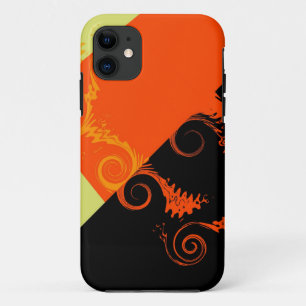 Retro black, orange and yellow swirl art graphic 2 iPhone 11 case