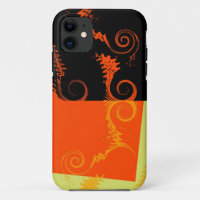 Retro black, orange and yellow swirl art graphic