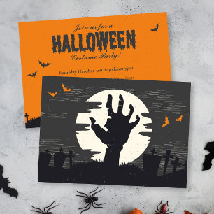 Retro Black Orange Spooky Halloween Party  Invitation