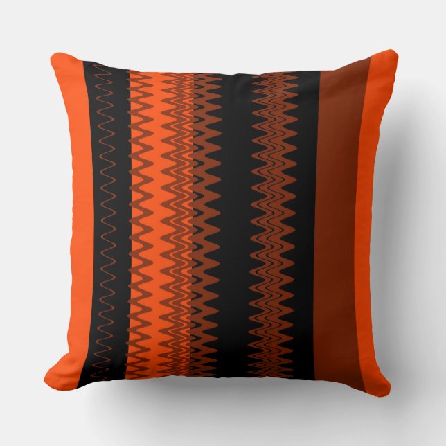 Retro Black Orange Stripes Cushion (Front)