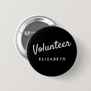Retro Black Pin-back Volunteer Buttons