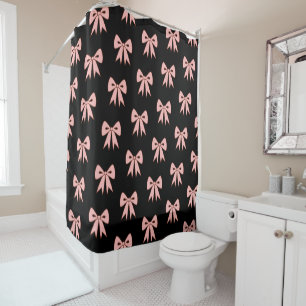 Retro Black Pink Bows Shower Curtain