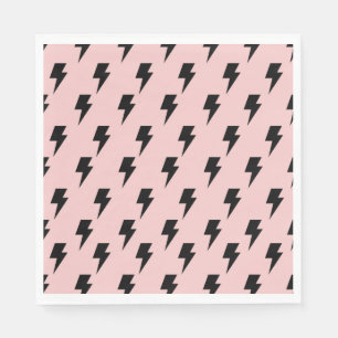 Retro Black & Pink Lightning Baby Shower Stormy Napkin
