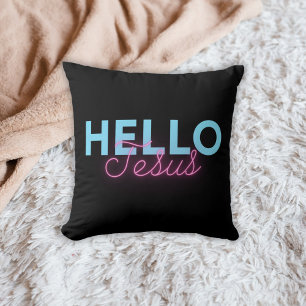 Retro Black Pink Neon Hello Jesus Christian Coffee Cushion