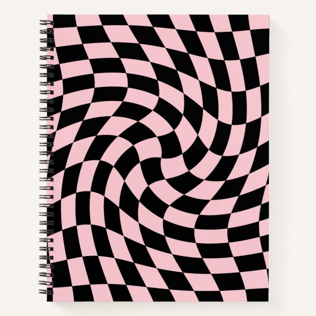 Retro Black Pink Pastel Warped Checks Chequered  Notebook (Front)