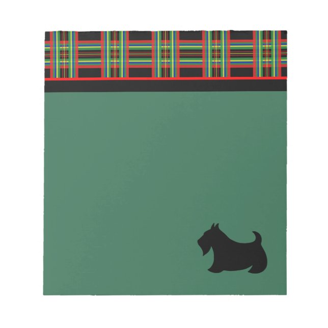 Retro Black Plaid Scottish Terrier Notepad Gift (Front)
