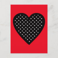 Retro Black Polka Dot Heart on Red Background