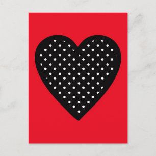 Retro Black Polka Dot Heart on Red Background Postcard