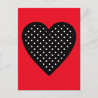 Retro Black Polka Dot Heart on Red Background Postcard