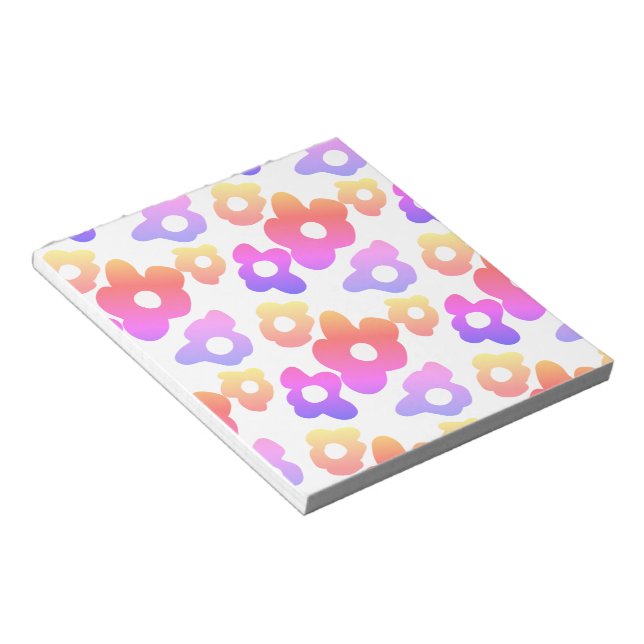 Retro Black Rainbow Colourful Flowers Pattern Notepad (Angled)