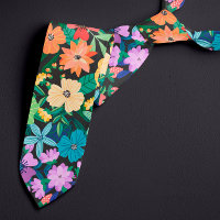 Retro Black Rainbow Flowers Pattern