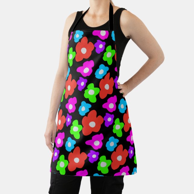 Retro Black Rainbow pride colour Flowers Pattern Apron (Insitu)