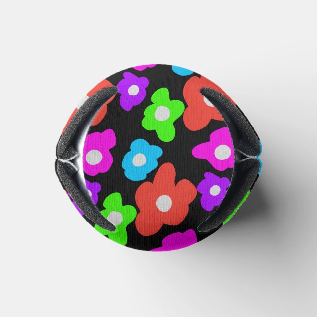 Retro Black Rainbow pride colour Flowers Pattern Can Cooler (Bottom)