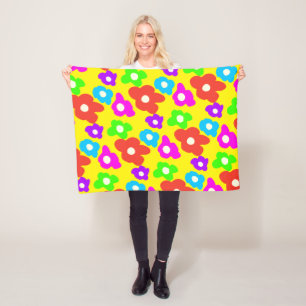 Retro Black Rainbow pride colour Flowers Pattern Fleece Blanket