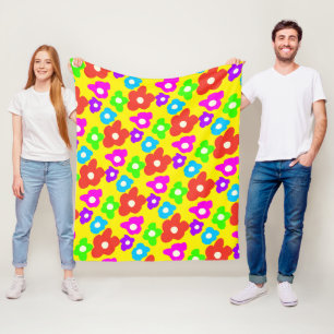 Retro Black Rainbow pride colour Flowers Pattern Fleece Blanket