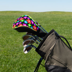 Retro Black Rainbow pride colour Flowers Pattern Golf Head Cover