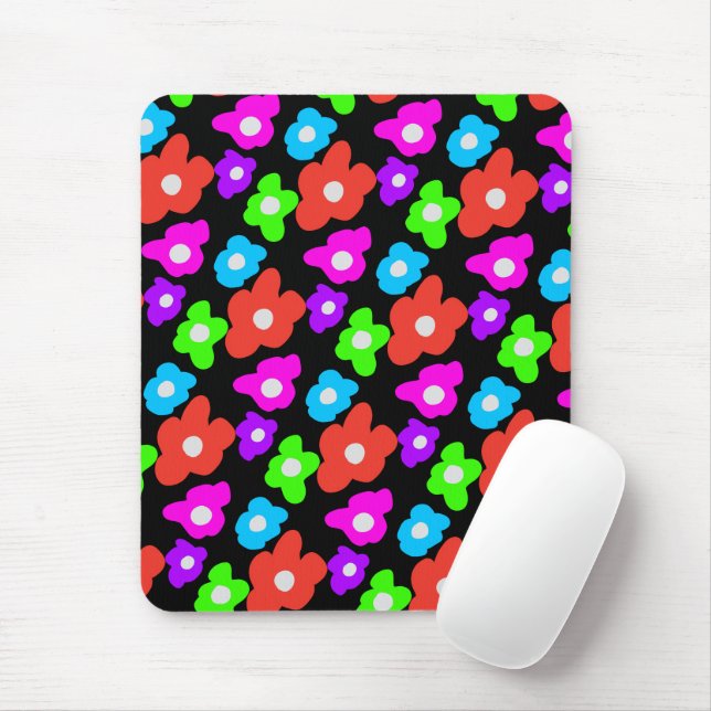 Retro Black Rainbow pride colour Flowers Pattern Mouse Pad (With Mouse)