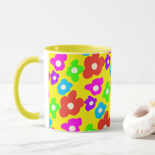 Retro Black Rainbow pride colour Flowers Pattern Mug