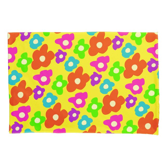 Retro Black Rainbow pride colour Flowers Pattern Pillowcase (Front)