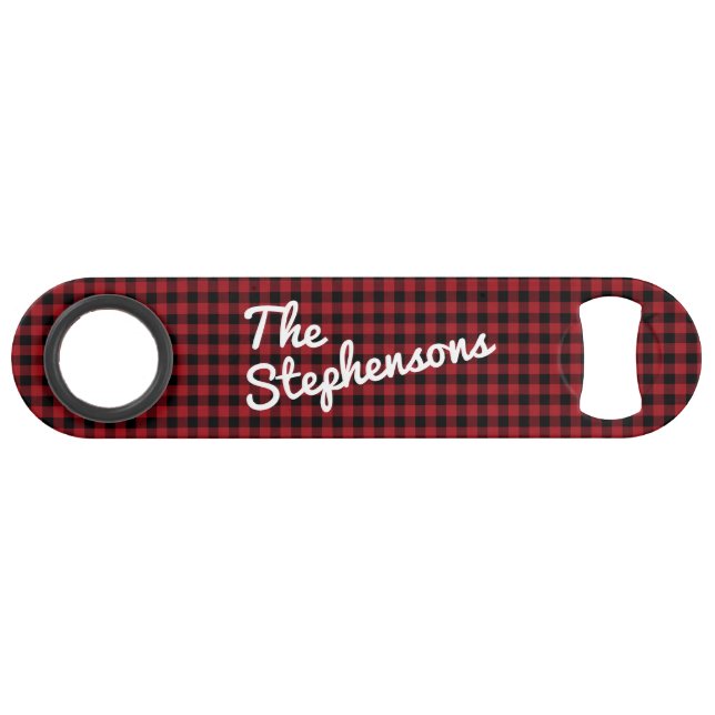 Retro Black Red Buffalo Check Plaid Personalised (Front (Horizontal))