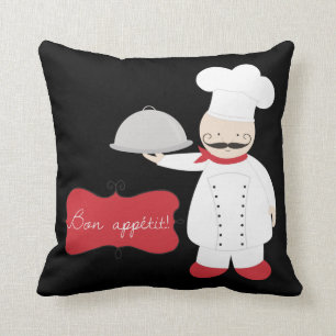 Retro Black Red & White Chef Bon Appetit! Cushion